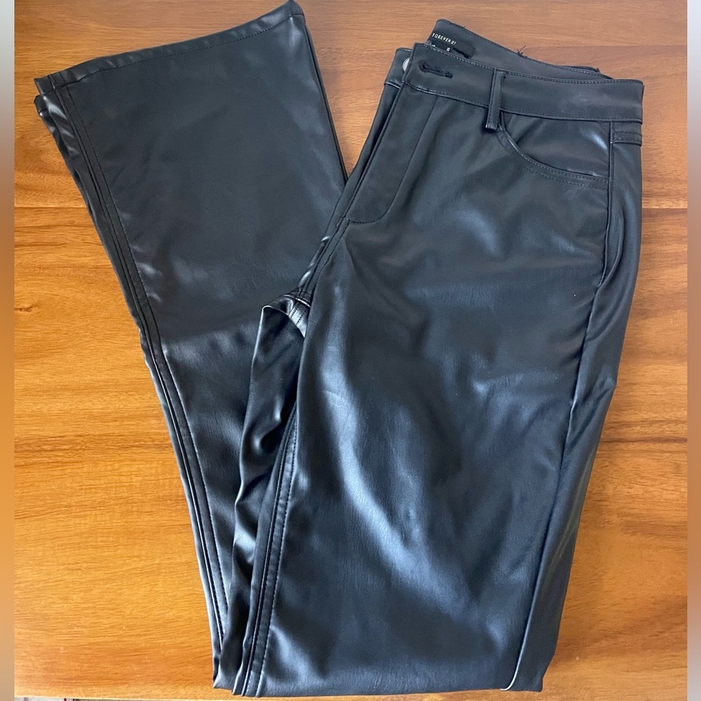 high waisted black leather flare pants